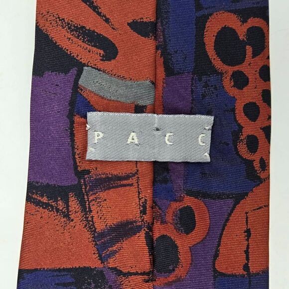 VINTAGE PACC SILK TIE RED BLUE PURPLE GRAY ABSTRACT 80'S 90'S RETRO 3.75" X 59" - Picture 3 of 3